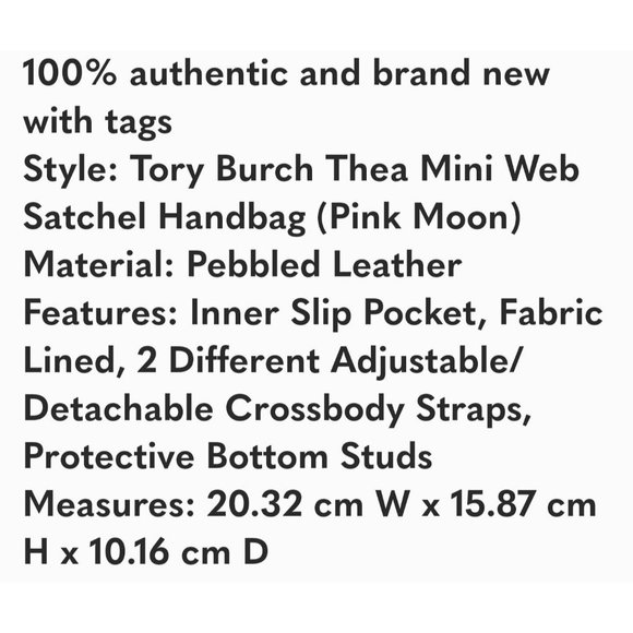 Tory Burch Thea Womens Pink Pebbled Leather Mini Web Satchel Handbag 87899 NWT - Picture 7 of 7